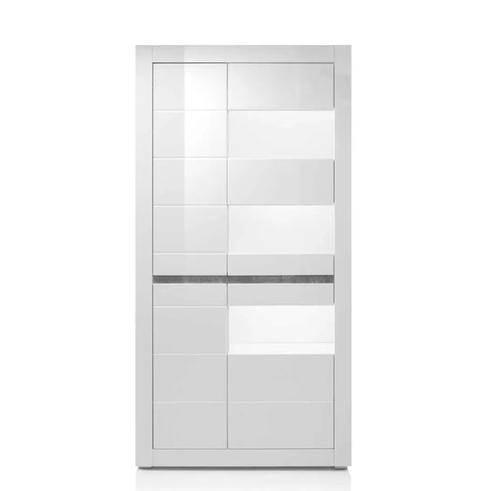 Wohnen Vitrinen|Schränke<Vitrine in Weiß hochglänzend Mextra mit Absetzung Beton Optik