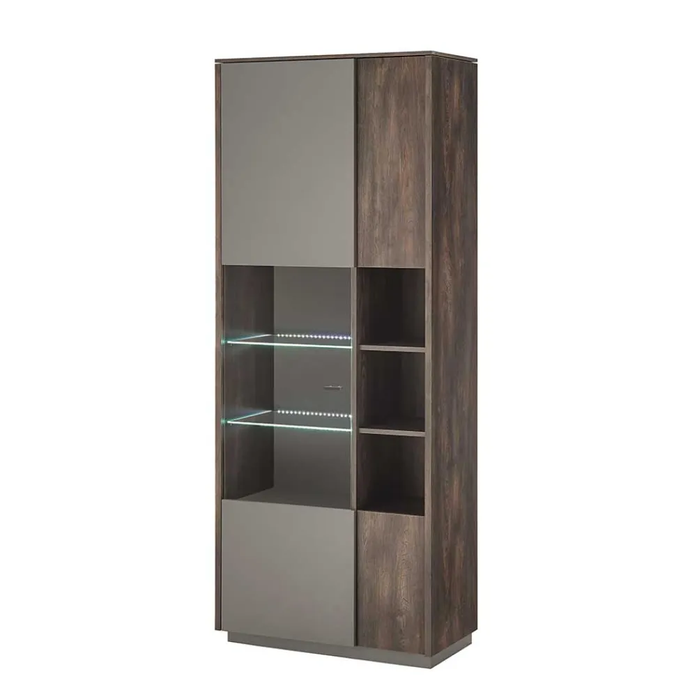 Wohnen Vitrinen<Vitrine Schrank in Anthrazit und Eiche Dunkel - Mundo