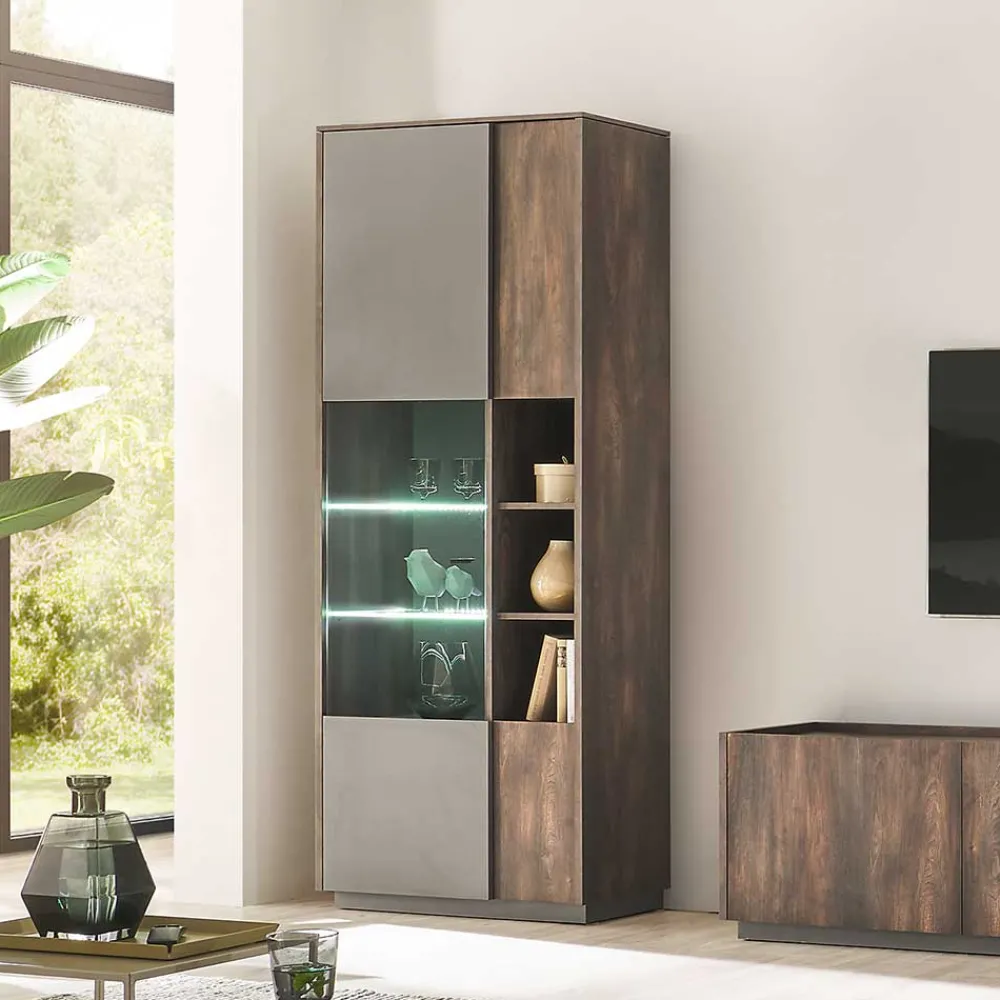 Wohnen Vitrinen<Vitrine Schrank in Anthrazit und Eiche Dunkel - Mundo
