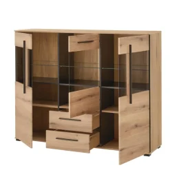 Wohnen Kommoden<Vitrinen-Highboard in Eiche Holzoptik - Brocus