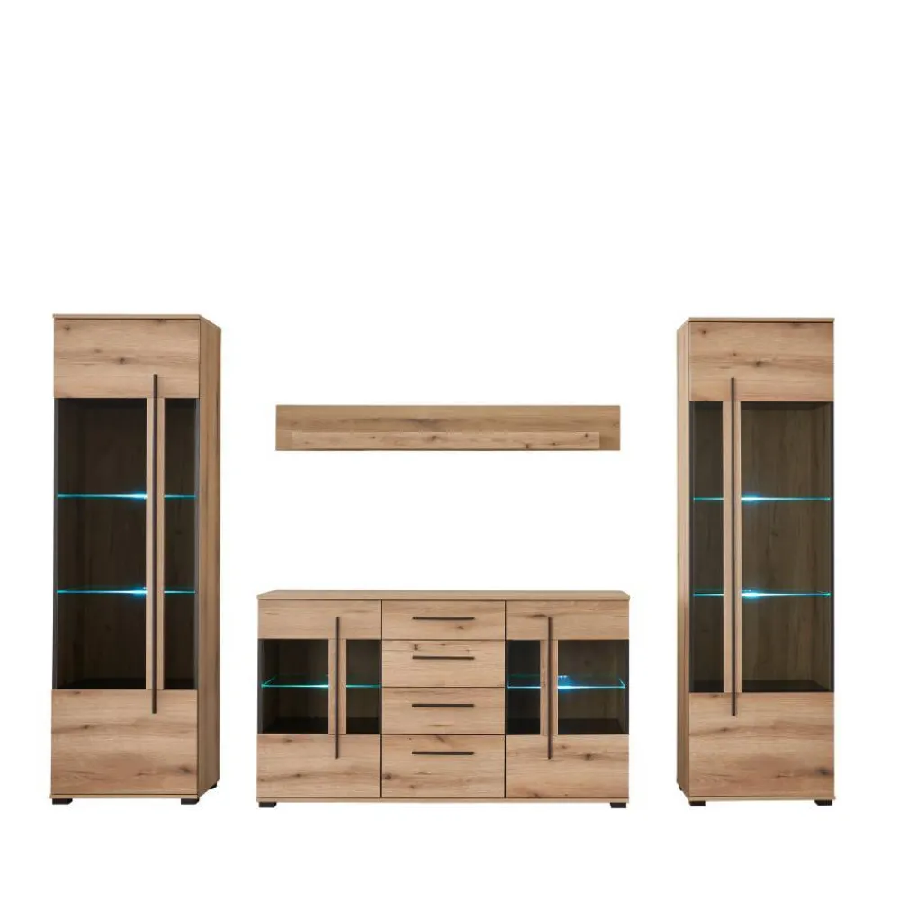 Wohnen Wohnwände<Vitrinenkombination und Wandboard Set - Brocus (vierteilig)