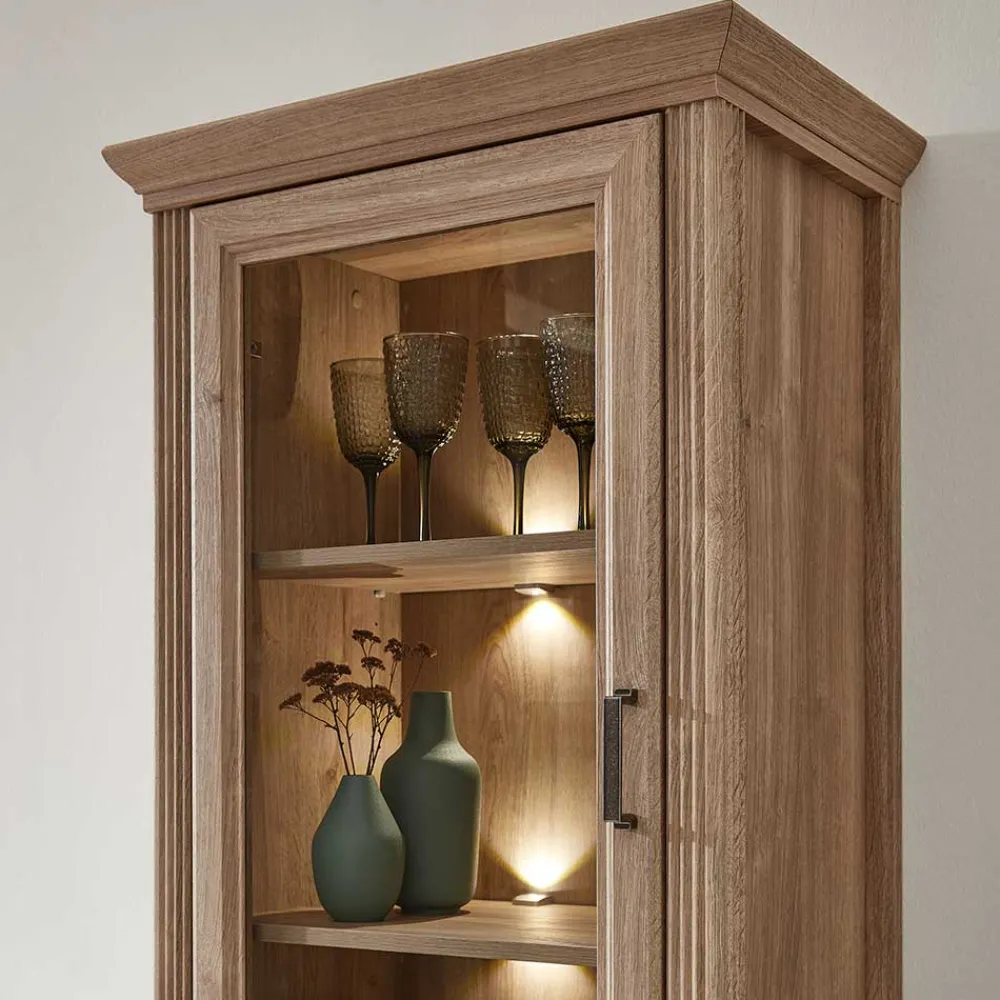 Wohnen Vitrinen<Vitrinenschrank in Eiche Optik mit LED - Barack