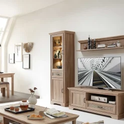 Wohnen Vitrinen<Vitrinenschrank in Eiche Optik mit LED - Barack