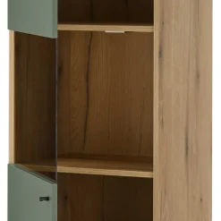 Wohnen Vitrinen<Vitrinenschrank in Graugrün mit Wildeiche - Oliva