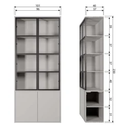 Wohnen Vitrinen<Vitrinenschrank in Hellgrau und Schwarz - Arno