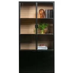 Wohnen Vitrinen<Vitrinenschrank in Kiefer und Schwarz - Angoro