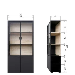Wohnen Vitrinen<Vitrinenschrank in Kiefer und Schwarz - Angoro