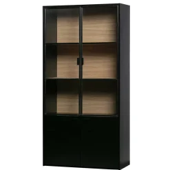 Wohnen Vitrinen<Vitrinenschrank in Kiefer und Schwarz - Angoro
