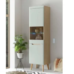 Wohnen Vitrinen<Vitrinenschrank in Mintgrün und Eiche - Armina