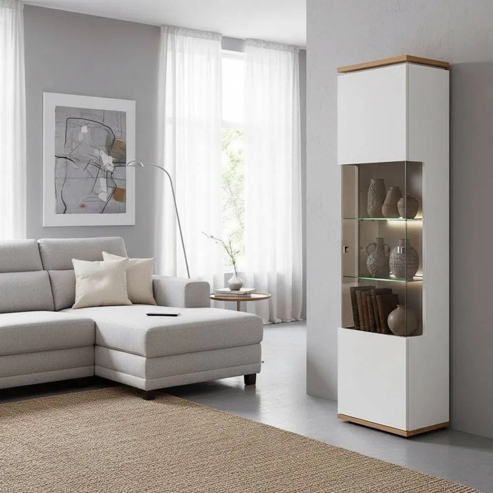 Wohnen Vitrinen<Vitrinen-Schrank in Soft White und Wildeiche - Yordyn