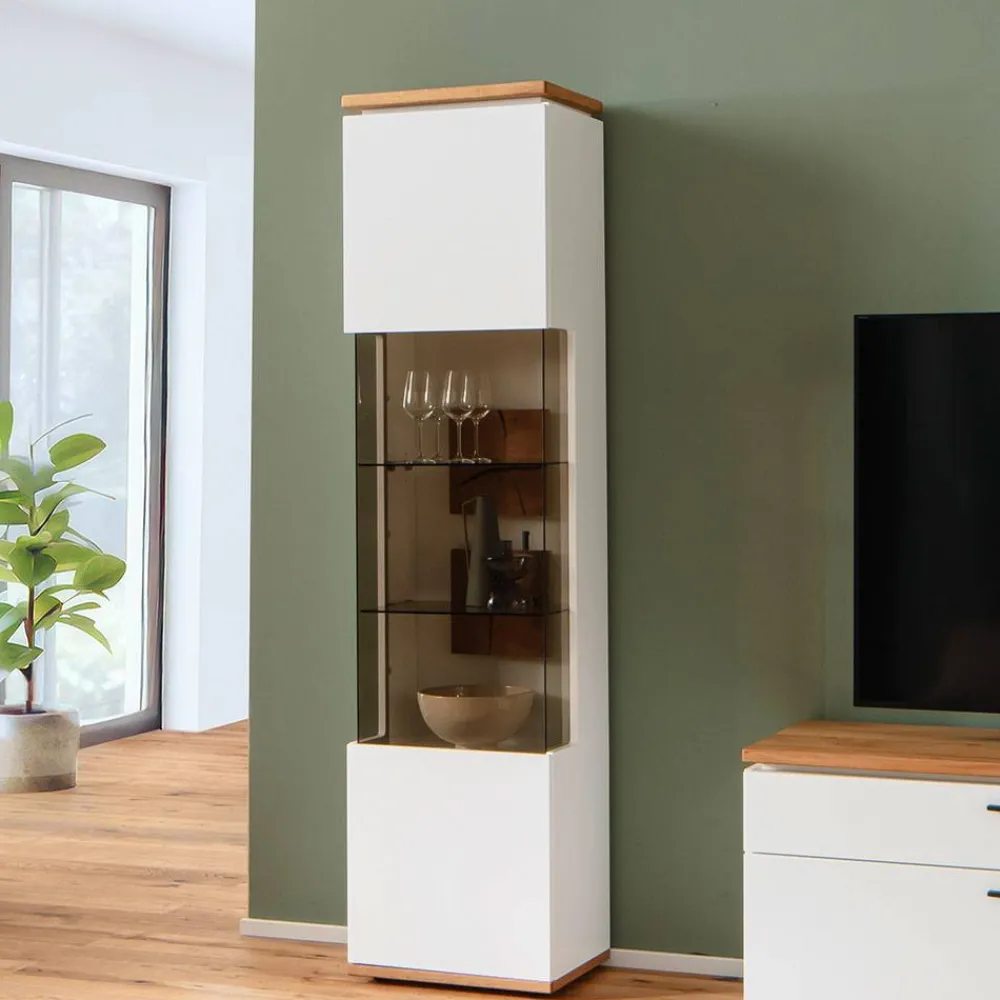 Wohnen Vitrinen<Vitrinen-Schrank in Soft White und Wildeiche - Yordyn
