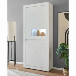Wohnen Vitrinen<Vitrinenschrank in Weiß - 85x198x35 cm - Ilana
