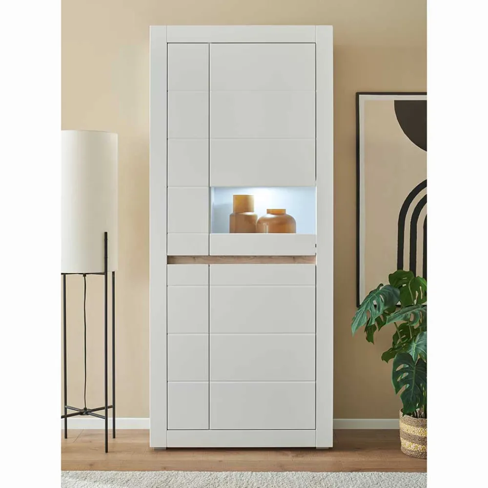 Wohnen Vitrinen<Vitrinenschrank in Weiß - 85x198x35 cm - Ilana