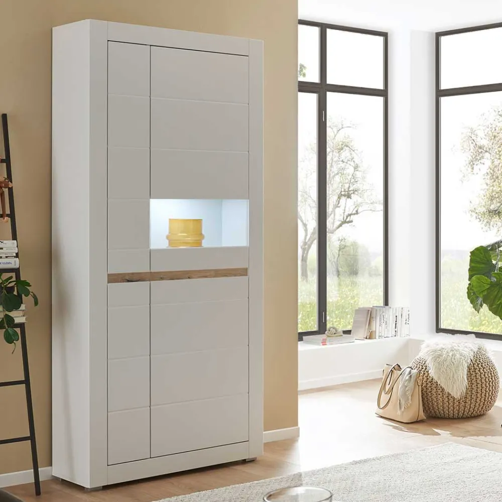 Wohnen Vitrinen<Vitrinenschrank in Weiß - 85x198x35 cm - Ilana