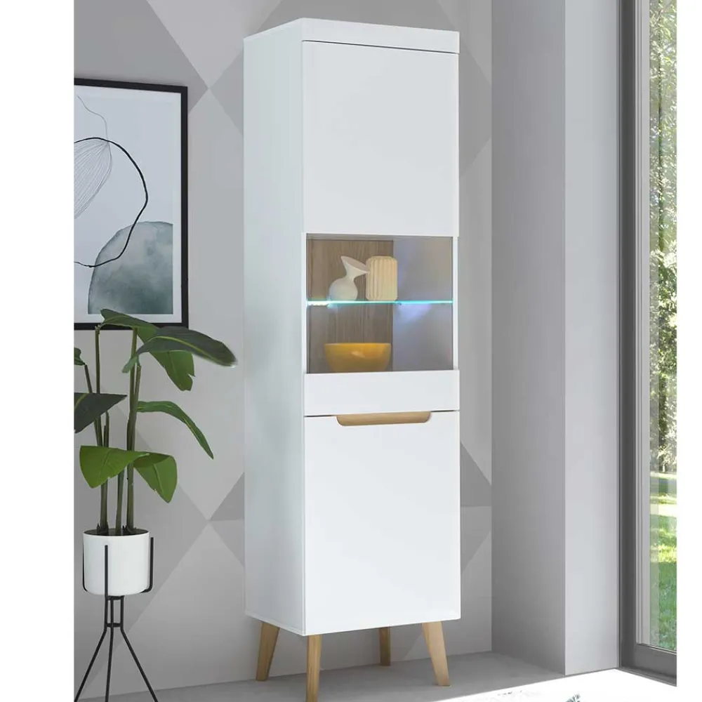 Wohnen Vitrinen<Vitrinenschrank in Weiß mit Eiche - Ginko
