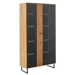 Wohnen Vitrinen<Vitrinenschrank in Wildeiche & Anthrazit - Flacona