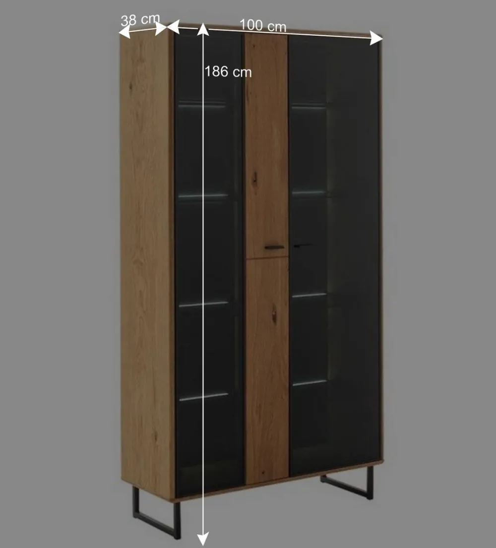 Wohnen Vitrinen<Vitrinenschrank in Wildeiche & Anthrazit - Flacona