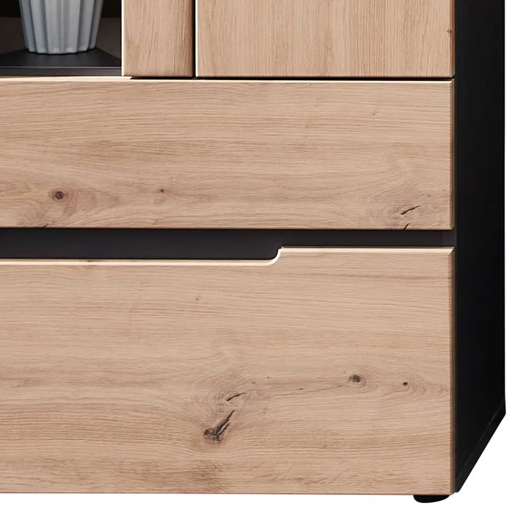 Wohnen Vitrinen<Vitrinenschrank in Wildeiche mit Grau - Kuetra