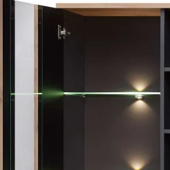 Wohnen Vitrinen<Vitrinenschrank in Wildeiche mit Grau - Kuetra
