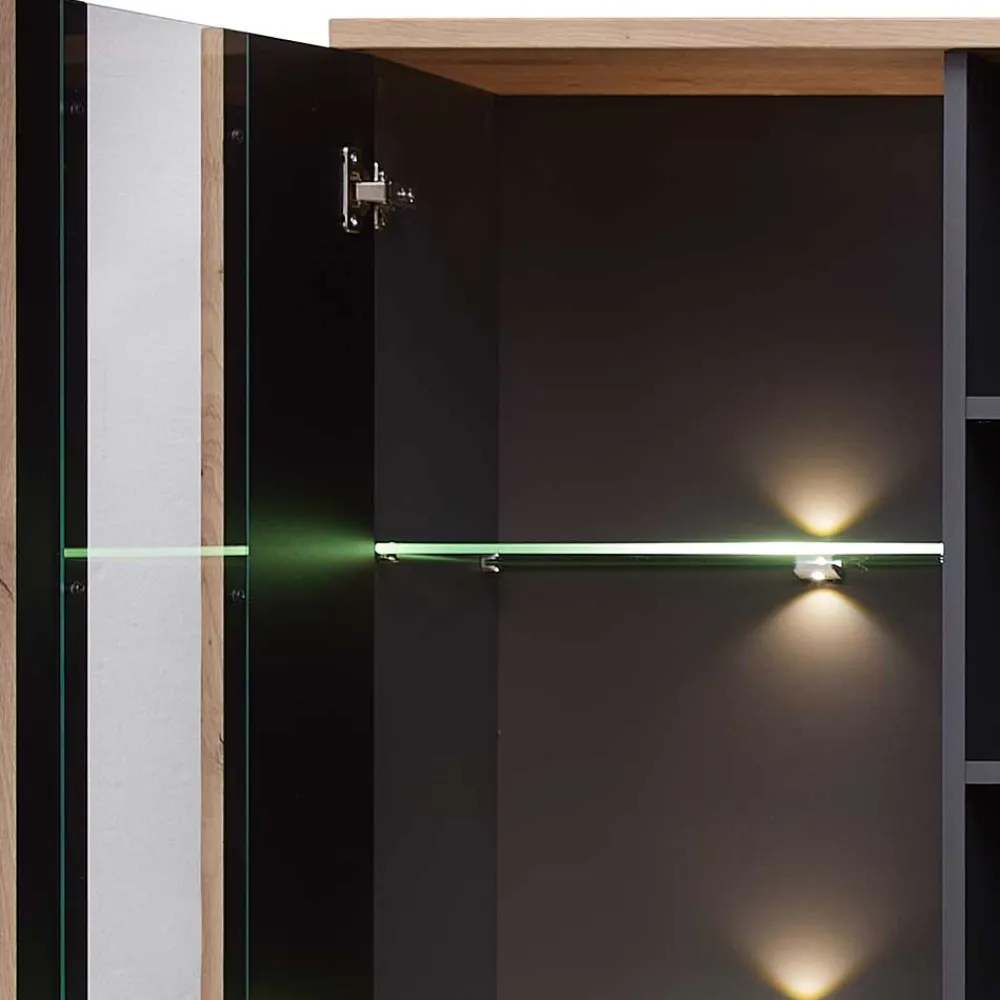 Wohnen Vitrinen<Vitrinenschrank in Wildeiche mit Grau - Kuetra