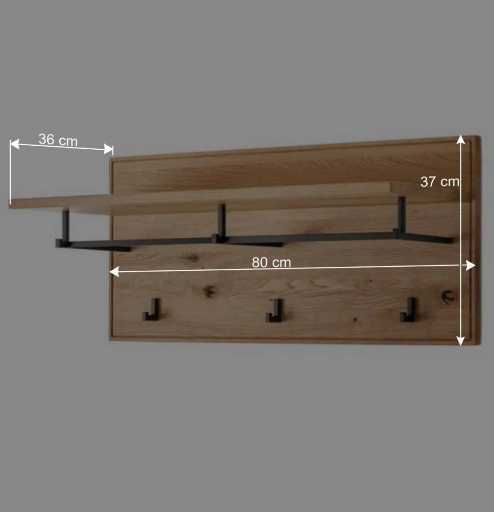 Wohnen Garderoben<Wandgarderobe aus Asteiche Massivholz und Metall - Zonga