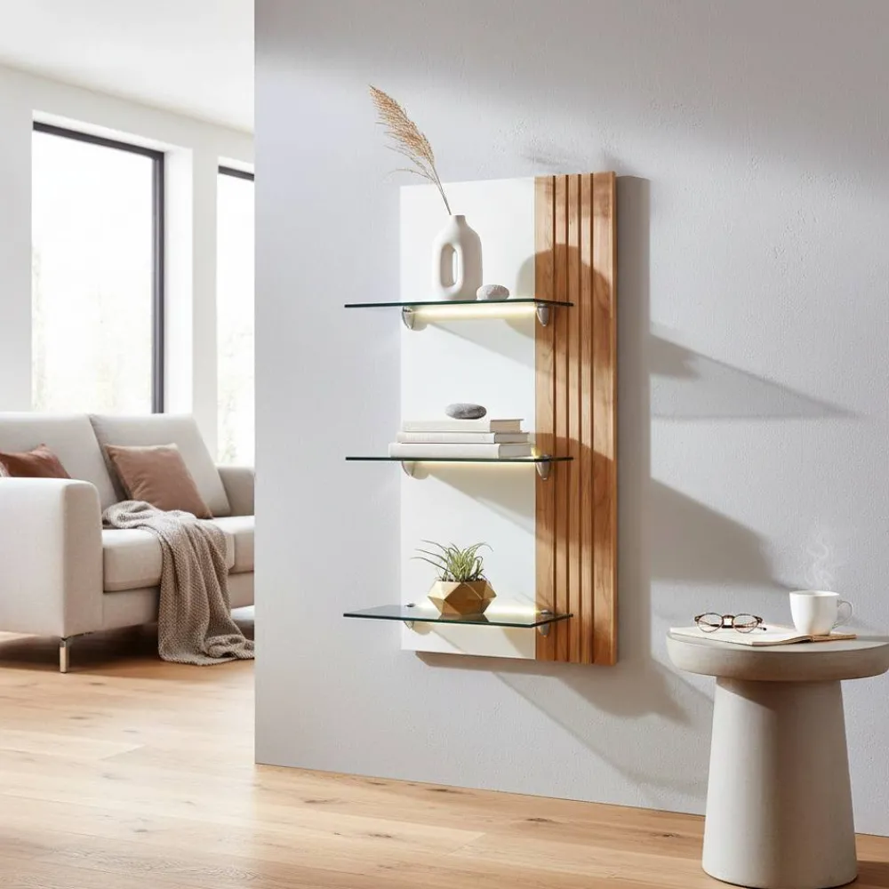 Wohnen Regale<Wandpaneel mit LED Licht - drei Glasablagen - Miloris