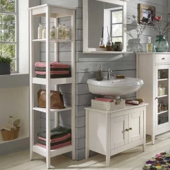 Wohnen Regale<Weiß lasiertes Badezimmer Regal aus Kiefer massiv - Lousias