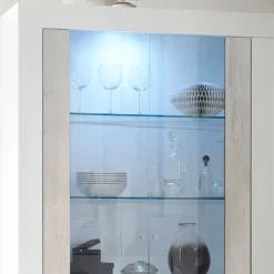 Wohnen Vitrinen<Weiße Hochglanz Vitrine mit Dekor - Merenda