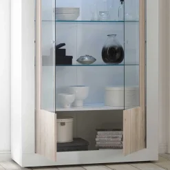 Wohnen Vitrinen<Weiße Hochglanz Vitrine mit Dekor - Merenda