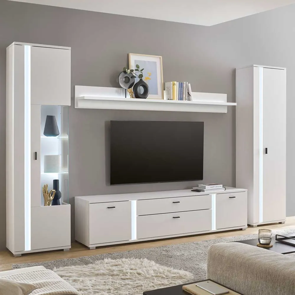 Wohnen Wohnwände<Weiße TV Anbauwand Möbelset - Tirol (vierteilig)