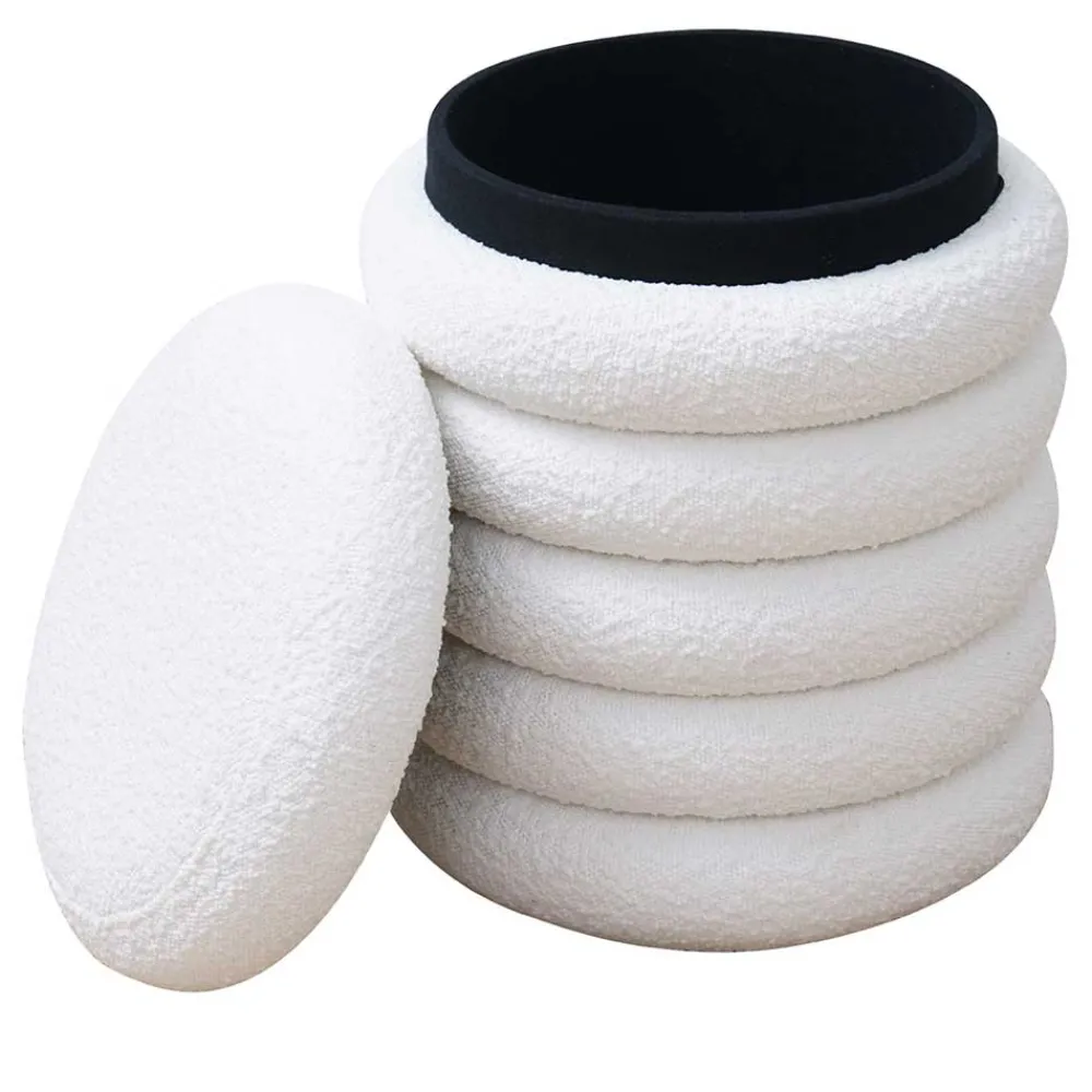 Wohnen Hocker<Weißer Boucle Hocker mit Stauraum - Francara