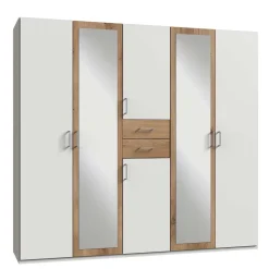 Wohnen Kleiderschränke|Schränke<Weißer Kleiderschrank mit Plankeneiche 225 cm breit - Leela