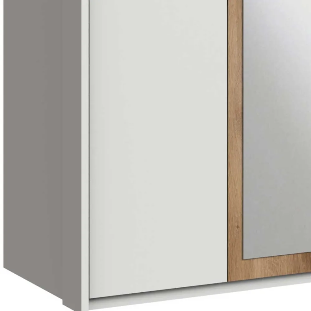 Wohnen Kleiderschränke|Schränke<Weißer Kleiderschrank mit Plankeneiche 225 cm breit - Leela