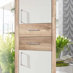 Wohnen Kleiderschränke|Schränke<Weißer Kleiderschrank mit Plankeneiche 225 cm breit - Leela
