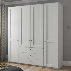Wohnen Kleiderschränke<Weißer Schlafzimmerschrank 4-türig & 3 Schubladen - Flinn I