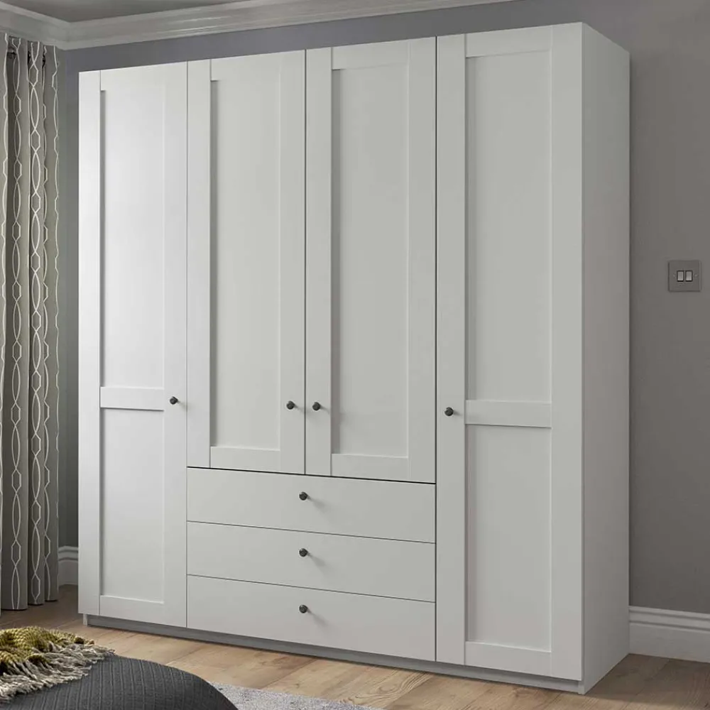 Wohnen Kleiderschränke<Weißer Schlafzimmerschrank 4-türig & 3 Schubladen - Flinn I