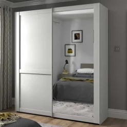 Wohnen Kleiderschränke|Schränke<Weißer Schwebetüren-Schrank mit Spiegel - Flinn