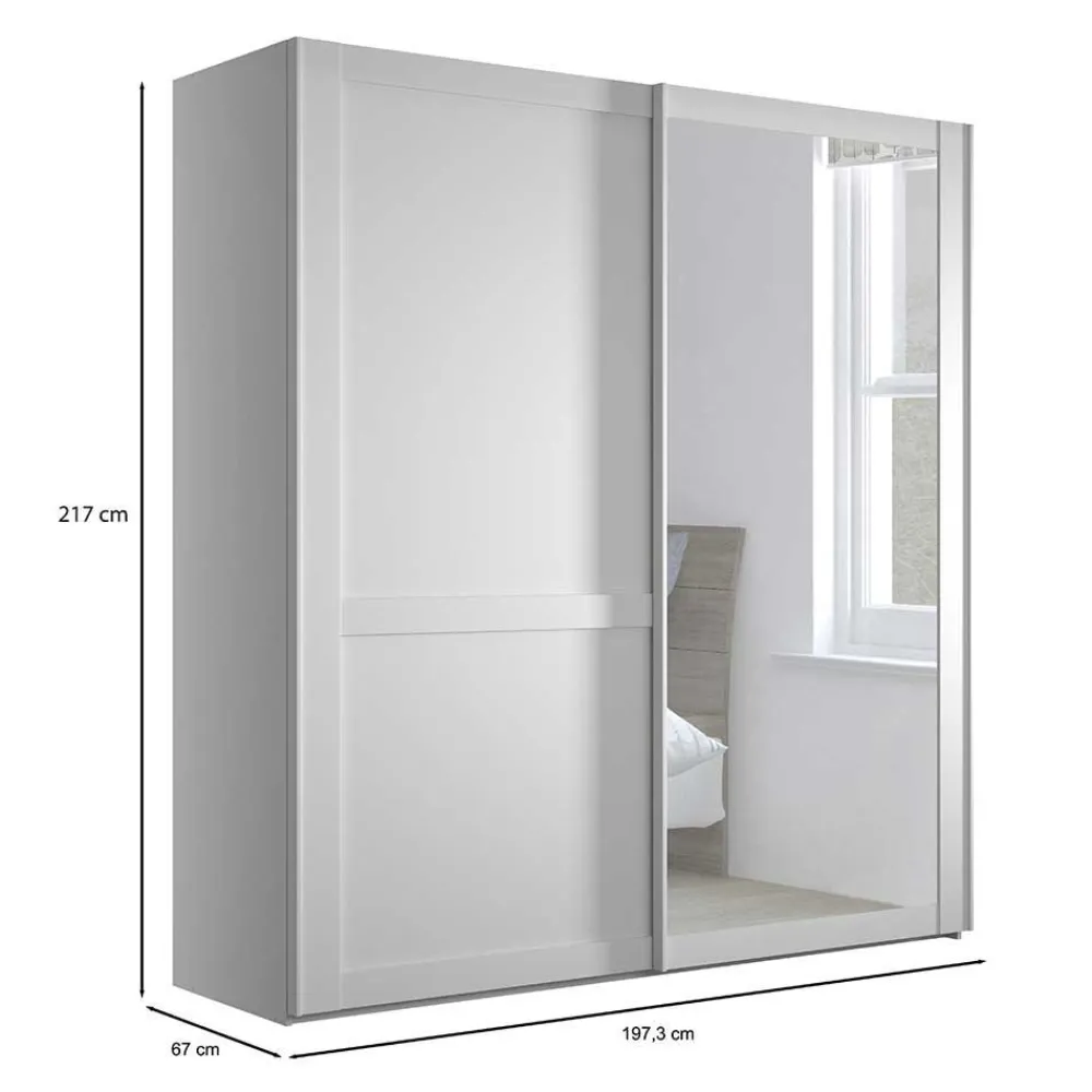 Wohnen Kleiderschränke|Schränke<Weißer Schwebetüren-Schrank mit Spiegel - Flinn