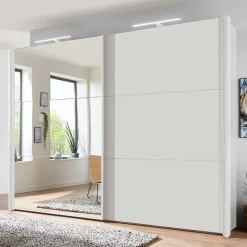 Wohnen Kleiderschränke|Schränke<Weißer Schwebetürenschrank mit Spiegel links - Elenya