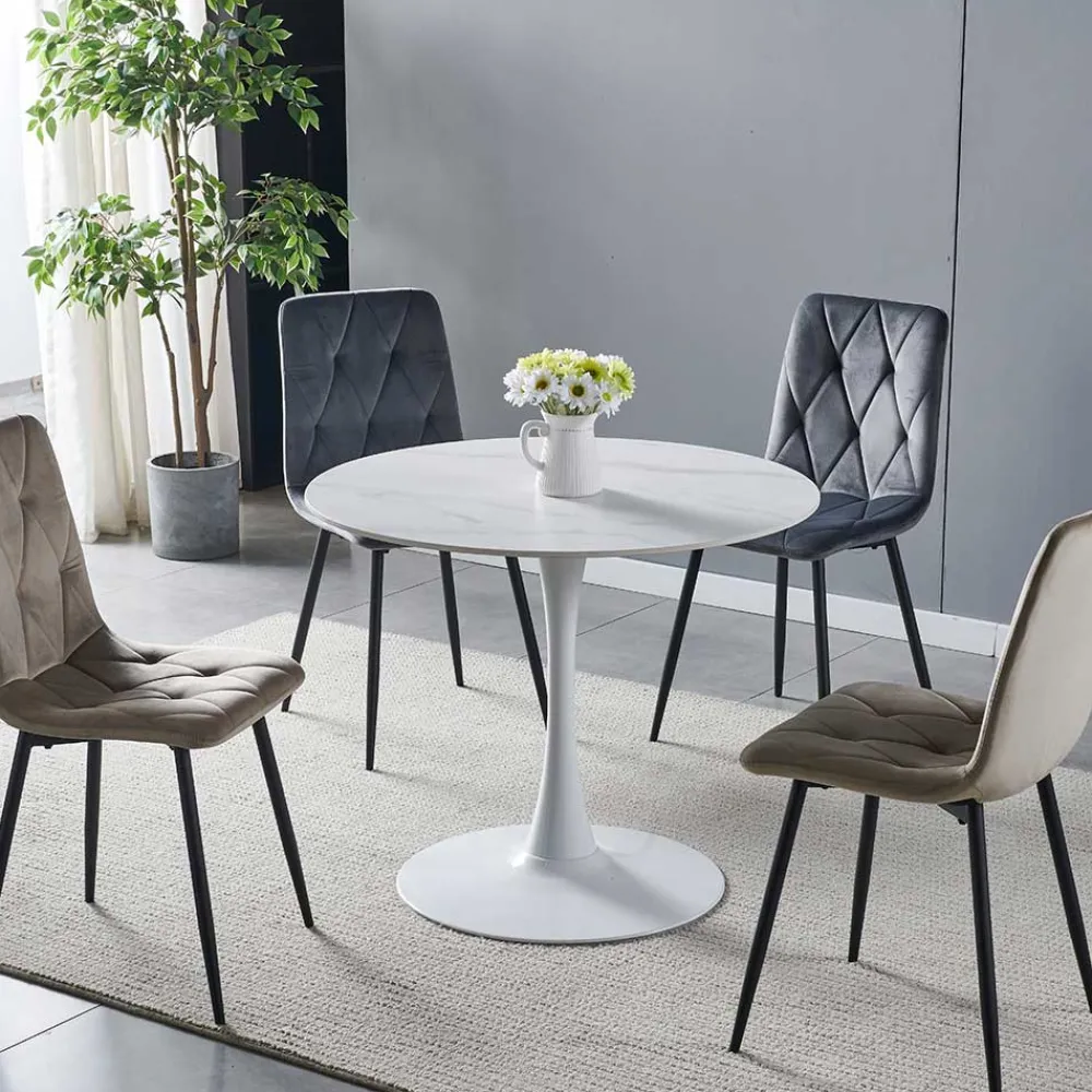 Wohnen Tische<Weißer Sinterstein Tisch mit Trompetenfuß - Glamour