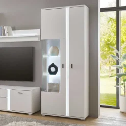 Wohnen Vitrinen<Weißer Vitrinenschrank mit LED Beleuchtung - Tirol