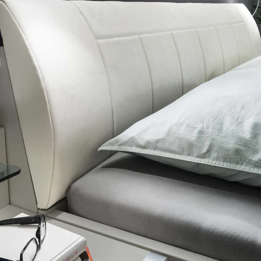 Wohnen Betten<Weißes Bett mit Kunstleder-Kopfteil - Rocca
