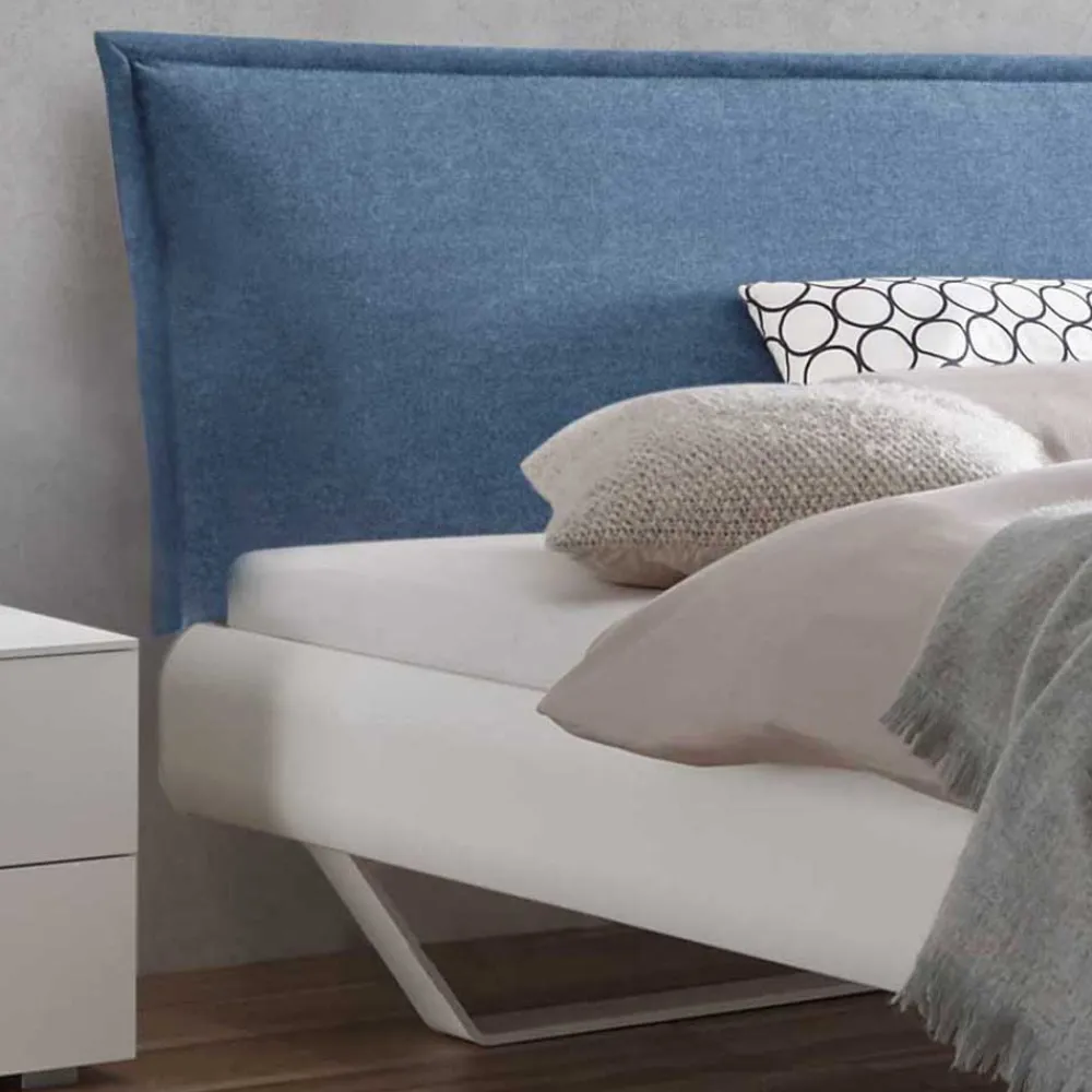Wohnen Betten<Weißes Designbett mit Polsterkopfteil in Blau - Giralna