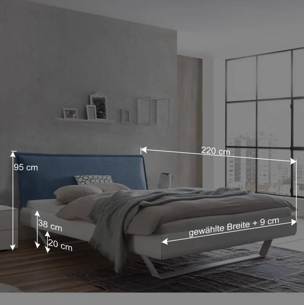 Wohnen Betten<Weißes Designbett mit Polsterkopfteil in Blau - Giralna