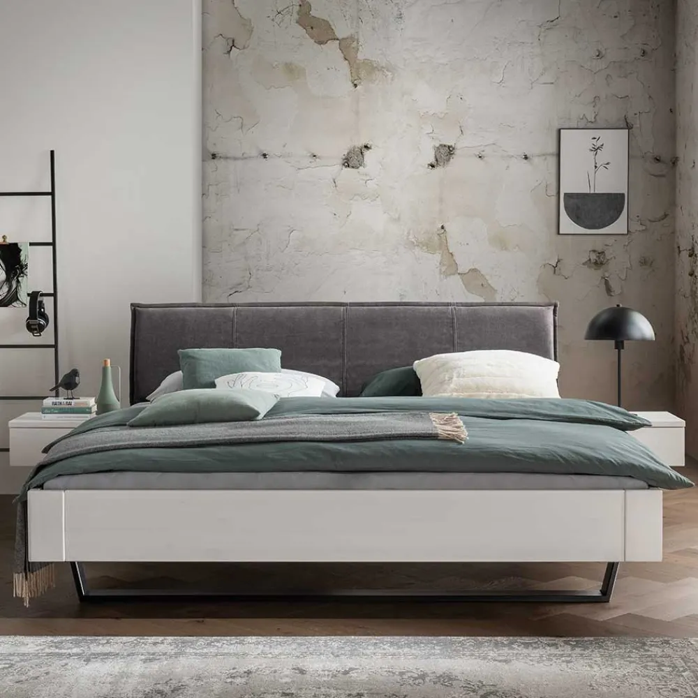Wohnen Betten<Weißes Designbett mit Stoff-Kopfteil - Fanos
