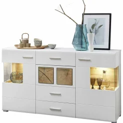 Wohnen Sideboards<Weißes Design-Sideboard mit Glas & LED - Lisepio