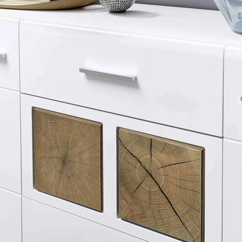 Wohnen Sideboards<Weißes Design-Sideboard mit Glas & LED - Lisepio