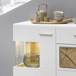 Wohnen Sideboards<Weißes Design-Sideboard mit Glas & LED - Lisepio