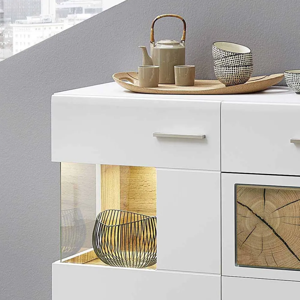 Wohnen Sideboards<Weißes Design-Sideboard mit Glas & LED - Lisepio