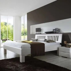 Wohnen Betten<Weißes Doppelbett Calicantas aus Buche Massivholz